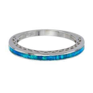 Blue Imitation Opal & Sterling Silver Iridescent Band